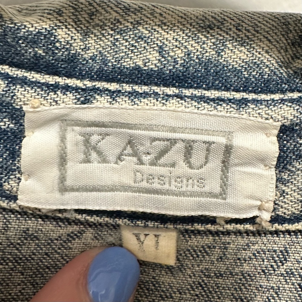 Vintage 80s Handmade KAZU Designs Long Denim Dress XL Beaded Embellished Zip - Picture 12 of 13